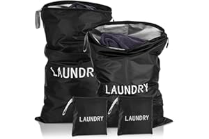 TranRantic 4 Stück Wäschesäck Reise, Wasserdichte Wäschebeutel 3 Größen, Faltbarer Reise Schuhbeutel mit Reißverschluss, Aufbewahrungstasche Schmutzwäschebeutel für Reisen Startseite Urlaub(Schwarz)