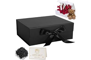 RONGZUBAT Black Gift Box with Lids 22x16x8.8 cm,Magnetic Gift Box Luxury Present Box with Ribbon Greeting Card Shredded Paper for Holidays Wedding Birthday Gift Packaging Party Gift Boxes