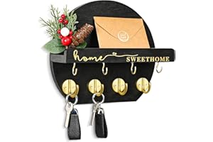 DXIUNOVE Porta Chiavi Da Muro Con Fiori Secchi in Legno Orbicolare per Ingressi, Ripostigli, Corridoi, Cucine e Uffici (Nero)