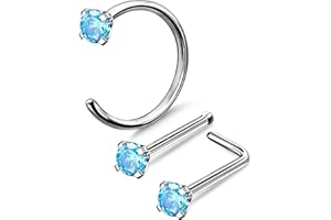 OUFER Body Piercing Set di 3 piercing per naso in titanio da 20g, a forma di L con barra curva Nose Piercing Stud Ring Hoop L Shape Nose Piercing Jewellery