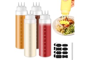 Vegena 4 Piezas Botellas Exprimibles 1000ml Squeeze Bottle, Exprimir Condimento Botellas Botella De Salsa Botellas De Ketchup con 3 Boquillas, Escala, Pegatina, para Salsas Ketchup Aceite De Oliva