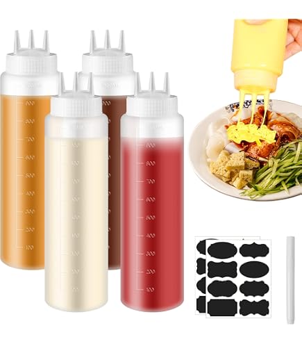 MATANA Lot De 8 Grandes Bouteilles à Sauce 680 Ml – Flacons Plastique Sans BPA Avec Bouchon Doseur, Solides Et Réutilisables