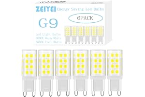 ZEIYEI G9 LED Bulbs, 5W, 6000K Cool Whit, Equivalent to 40-50W Halogen, Energy Saving Bulb for Lighting Decor, Chandelier Home and More 6-Pack