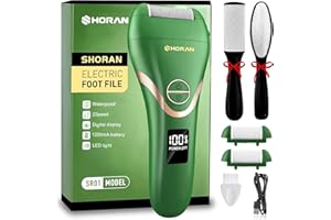 SHORAN Lima Electrica Pies Durezas, Pedicura Profesional Quita Durezas Electrico, Maquina pies para Exfoliante Eliminar Durezas y Callos, Lima Pie Durezas Recargable con 2 rascador pies e 3 Rodillos