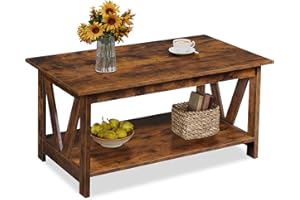 ‎WLIVE WLIVE Couchtisch Rechteckig, wohnzimmertisch Holz mit offenes Fach, V-Streben, Sofatisch Für Wohnzimmer, Schlafzimmer, vintagebraun-schwarz (V-Streben, vintagebraun-schwarz)