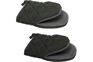 Ulable 2 Pack Mini Oven Mitts Heat Resistant Non-Slip Neoprene Cotton Golves with Hanging Loop for Microwave and Oven (Black)