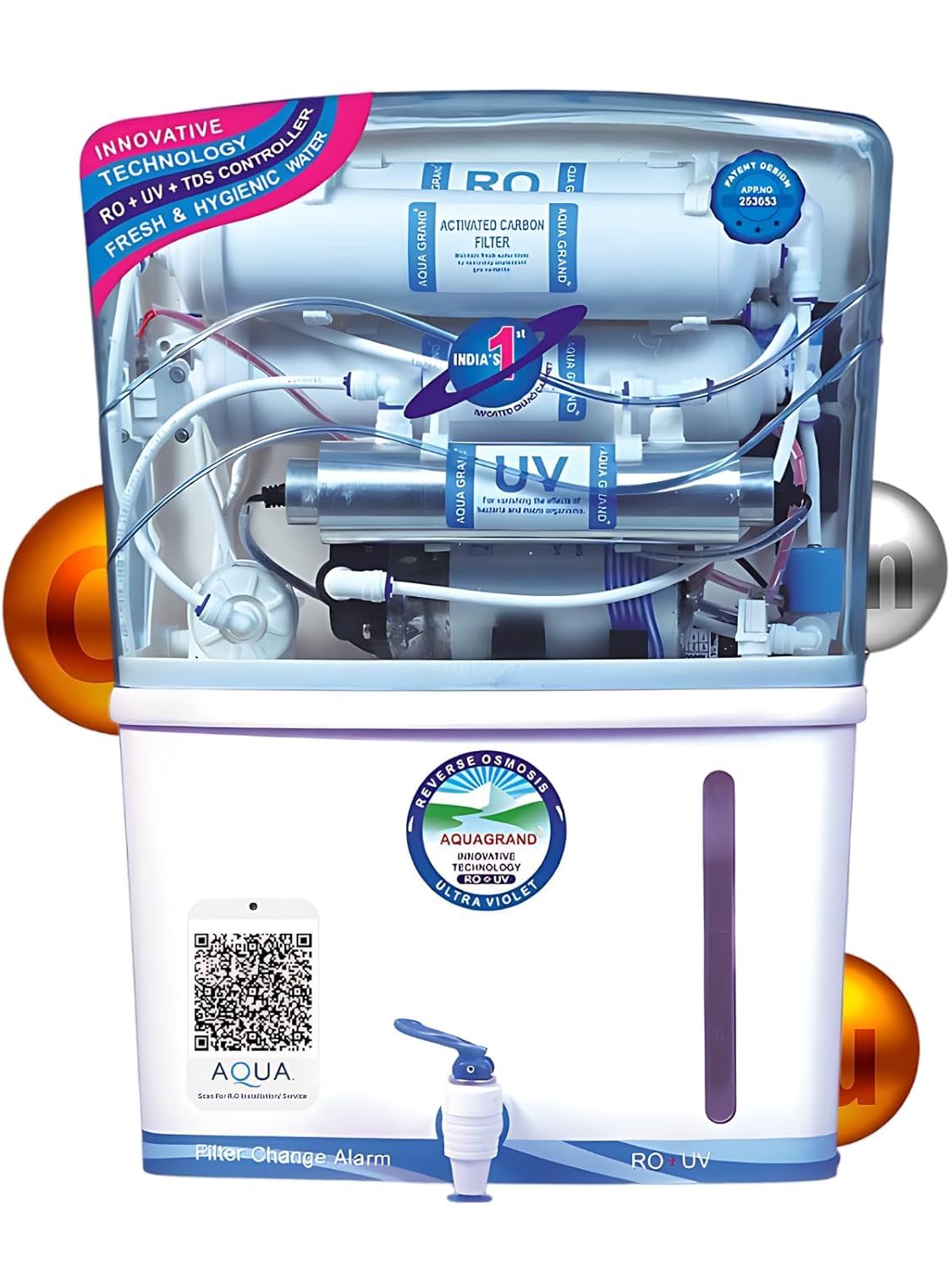 Aqua Grand Plus RO Domestic Water Purifier (RO+ LED UV+ ORC COPPER+ HIGH TDS MEMBRANE+ TDS CONTROL) Best For Home/Office Purp