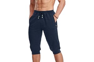 MAGCOMSEN szorty sportowe męskie na co dzień bawełna 3/4 joggery spodnie dresowe elastyczne talia ze sznurkiem kieszenie dresowe