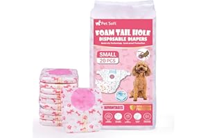 Pet Soft Dog Nappies Female, 20 Count Disposable Dog Pants Female Small, Super Absorbent Disposable Dog Diapers for Girl Dogs in Season/Heat/Incontinence with Adjustable Tail Hole (S 20Count)