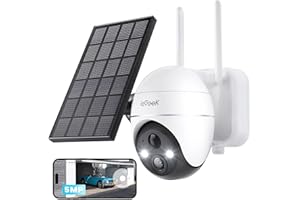 ieGeek 5MP Telecamera Wifi Esterno Senza Fili, 360° PTZ Telecamera Batteria Pannello Solare, Faretto e sirena, Rilevazione di Movimento PIR, Visione notturna a colori, Audio a 2 vie, IP65, Alexa