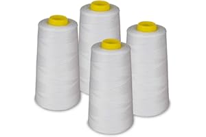 Lialina 4 Konen Overlockgarn - 301 Weiß, OEKO-TEX, Garnstärke 40S/2 (120), Länge je 2700m, 100% Polyester - Nähgarn Set für Overlock Nähmaschinen