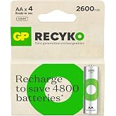 بطاريات GP ReCyko 2600 AA Kalem Ni-MH Şarjlı Pil، 1.2 فولت، 4'l&uuml; كارت