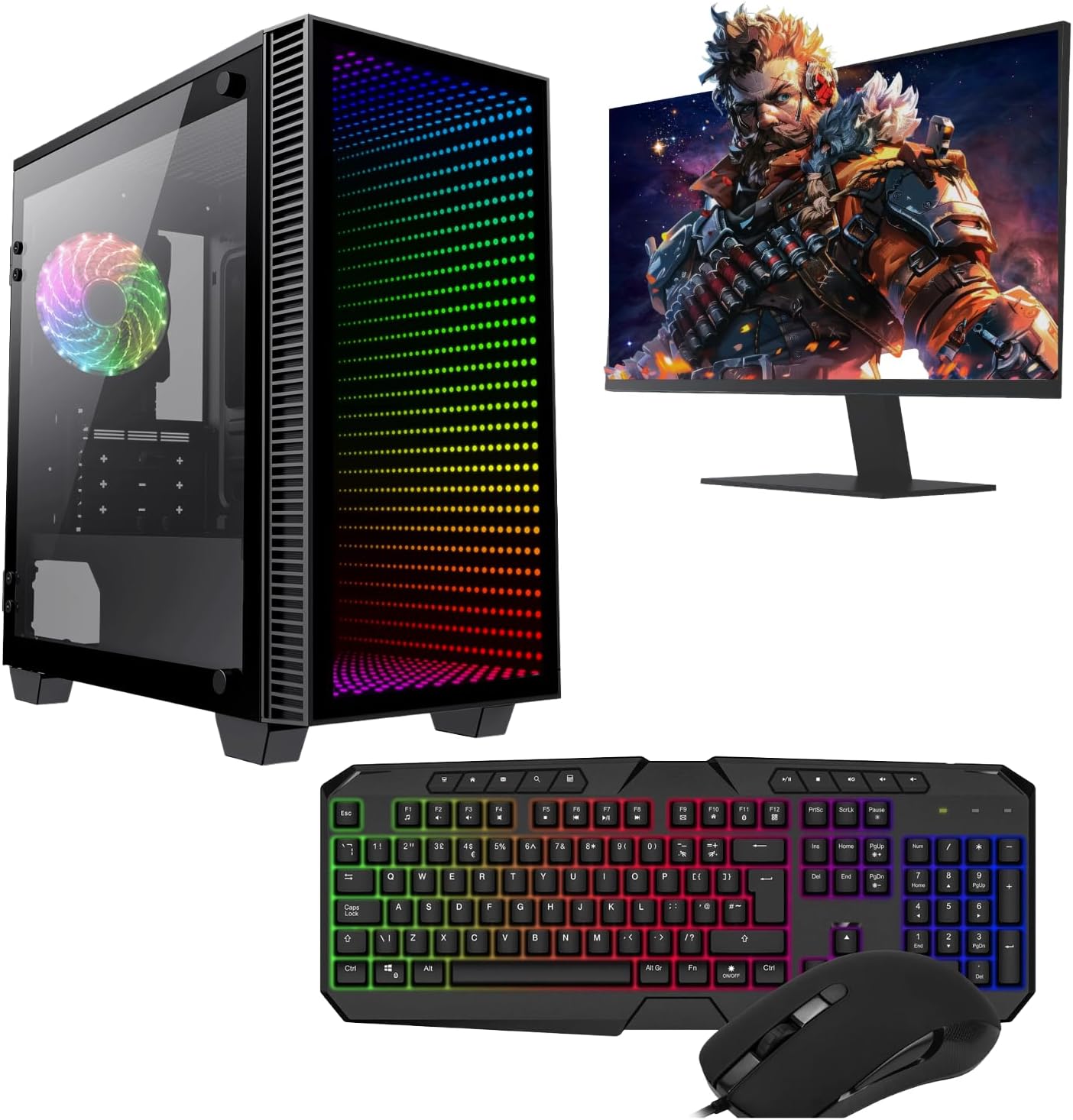 Gaming PC – Intel Core i5, GT 710 2GB Graphics, 16GB RAM, 1TB HDD + 128GB SSD, Windows 11 Pro, 22" Monitor, Keyboard, Mouse – High-Performance Gaming PC Bundle (CIT Seven Black)
