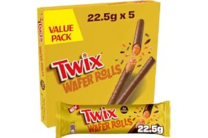 Twix Wafer Rolls Chocolate, Pack of 5x22.5g, 2 Rolls of Twix Chocolate, Crispy Biscuit Layered with Caramel and Milk Chocolate