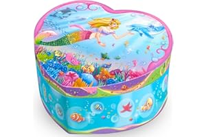 Mad Ally Musical Jewellery Box Girls | Heart-Shaped and Eye-Catching | Girls Birthday Present, Storage Box | Durable Childrens Jewellery Boxes/Jewellery Organiser for Treasured Pieces | Mermaid Theme