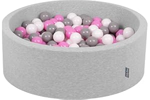 KiddyMoon Bällebad 90X30cm/300 Bälle ∅ 7Cm Bällepool Mit Bunten Bällen Für Babys Kinder Rund, Hellgrau:Grau/Weiß/Hellpink