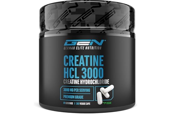 Créatine HCL – 365 Gélules – Hautement Dosé avec 3000 mg de Chlorhydrate de Créatine par Dose Quotidienne – Absorption Maximale & Biodisponibilité – 100% Végane