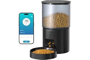POOEKEN Comedero Gato Automatico WiFi Alimentador: Dispensador Comida Gatos/Perros con Grabación 10s - Máquina de Comida Inteligente para Kitty Temporizador Programable Control App 4L Negro