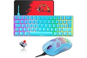 ZIYOU LANG 60% Compact RGB Gaming mechanische Tastatur Blau Set Combo - Rot Schalter - Mini QWERTY Layout Abnehmbares USB-C Kabel - 12000 DPI Bienenwabe Programmierung Maus für pc ps4 Xbox Tablet
