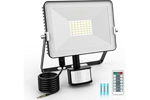 FEAHRZEUG 30W Security Lights Outdoor Motion Sensor with Remote Control 3000 Lumen PIR Light IP66 Waterproof Motion Sensor Flood Light Garden Light Security Perfect for Forecourt Garages