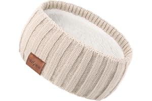 DRESHOW Damen Warm Gestricktes Stirnband Winter Ohrenwärmer Elastische Gehäkelte Kopfwickel Dickes Fleecefutter Haarbänder
