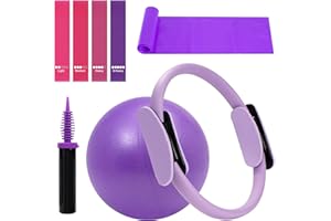 WENDISI Pilates Ring Fitness Circles Set, High Resistance Yoga Ring Pilates Equipment Set for Women Includes Pilates Ring, 9 Inch Small Exercise Ball, 5 Resistance Bands at Home Pilates Workout Set