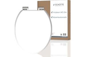 SCHÜTTE WC-Sitz mit Absenkautomatik aus Holz | Toilettendeckel aus MDF | Holzkern Toilettensitz mit Klodeckel | Klobrille -und Deckel belastbar bis 175kg | Weiß