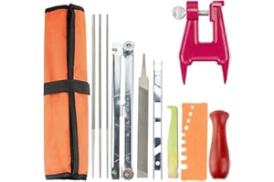 VONLUX Kettensägen Schärffeilen Kit, Kettensägenschärfer Feilen Set Kettensägen Schärfgerät Enthält Kettensägenstumpf, Rundfeile, Schärfführungen, Tiefenmesser, Flache Feile, Holzgriff, Leichte Feldtasche