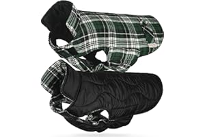VIVAGLORY Softjoy Hundemantel, Wintermantel mit Bauchschutz & Klettverschluss, Hundejacke für Winter & Weihnachten, Warm Softshell Kariert Schnittmuster Verstellbar, M, Grün