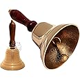 Hanzla Collection Antique Brass Wood Teachers Desk Bell Vintage School Reception Dinner Hand Bell