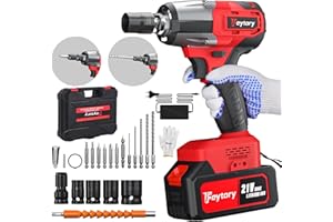 HSHa Clé à Chocs Sans Fil Brushless avec 4.0 Ah batterie, 550 N.M Boulonneuse à choc Electrique 21 V pour la voiture et la Maison, avec 4 Douilles à Chocs et 12 Accessoires pour Perceuses