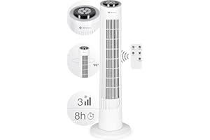 Tecvance Tower Fan BASIC Newest edition - Turmventilator leise mit Fernbedienung, Säulenventilator in Weiß, 90° oszillierender Ventilator, Turm Standventilator mit Zeitschaltuhr, 72 cm x 25,5 cm