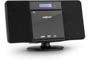 oneConcept V-13 Stereo CD Player - HiFi System, MP3, USB, Radio, Wireless Connection, Hi-Fi Compact Stereo Systems, Clock with Alarm and Sleep Timer, Simple Wall Mounting, Black, no BT