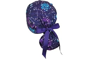 CALOMED Calot de Bloc Charlotte Chapeau Infirmière Bonnet en Tissu pour Personnels de Santé ou Pâtissier Modèle Pony Queue de Cheval Femme ou Homme Cheveux Longs (Constellations)