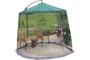 ZAYMDO Moustiquaire Parasol pour terrasse, Moustiquaire Parapluie Patio vec 2 Portes zippées et Corde réglable, moustiquaire en Maille Polyester pour Parasol d'extérieur de 8.2-10.5ft et Table Patio