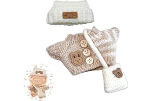 JIOLINK Vestiti per Labubu 3 Pezzi Vestito per 17 cm Labubu Peluche Bambole Vestitini per Labubus Doll 17 cm Maglione Bianco Sporco Cappello per Collezionisti, Regali Bambini