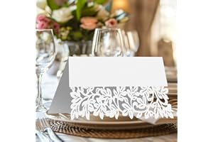 HOLLYLIFE 60 Pieces of White Dining Table Name and Place Cards Foldable Reception Name Card Holder Hollowed Out Wedding Banquet Table Name and Place Card Wedding Birthday Christmas Party Decoration