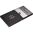 Parker Gift Set | Frontier Matte Black Gold Trim Roller Ball Pen with White Paper Notebook | 1 Pen + 1 Note Book| Ink Color - Blue