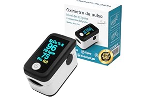 COMPASJ Oxímetro de Dedo Profesional, Pulsioxímetro Medidor preciso de la Saturación de Oxígeno en Sangre, Frecuencia Cardiaca. Oxímetro de Pulso para todas las Personas. Pantalla OLED. Incluye Pilas, Cordón