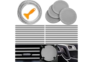 KATISHYRO 25 Stück Auto-Dekor Zubehör,20 Stück Auto Klimaanlage Dekorationsstreifen U Form Leisten für Lüftungsschlitze,5M Füllstoff Einlegestreifen mit Installation Werkzeug,4 Stück Autotassenmatte(Splitter)