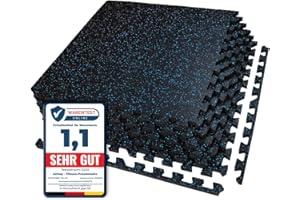 ‎AIRHOP AIRHOP 6 Matten 60x60x1,4cm Extra Dicke robuste Gummierte, rutschfeste Puzzlematte, geeignet für Fitnessstudio und Heimfitness, schwere Trainingsbelastung, bodenschutzmatte Fitness, Schwarz & Blau
