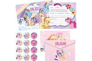 Byhsoep 12 Einladungskarten Kindergeburtstag Pony Deutsch mit 12 Umschlag, 12 Runder Aufkleber, Einladungskarten für Einladungen zum Geburtstag Mädchen Kindergeburtstag