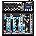 Depusheng HT4 Bluetooth Compatible Professional Portable Digital DJ Console w/USB 4 Channel Mixer Audio Interface-Mixing Boards For Studio Recording,Black