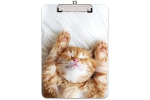 Hnogri Plastic Clipboard A4, Fashion Design A4 Letter Size Clipboards & Forms Holders for Office Supplies Lawyers,School Students and Kids, Low Profile Clip Cute Clipboard Folder, Sleeping Cat