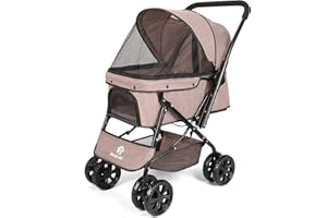 VIRZEN Haustier-Kinderwagen – Hunde-Kinderwagen für mittelgroße Hunde und Katzen mit wendbarem Griff, leicht zu gehender Hunde-Kinderwagen um 360 Grad drehbar, für kleine Hunde mit Netzfenster (Kaffee)
