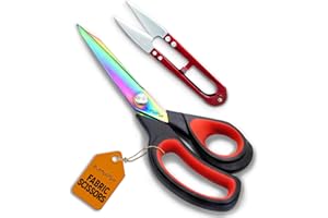 STYLIFYZ Fabric Scissors, 9.5 Inch Heavy Duty Titanium Coated Stainless Steel Dressmaking Scissors, Extra Sharp Sewing Scissors for Fabric Cutting, Tailors Scissors with Soft Grip (Red/Black)
