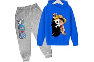 PLANTAIN Anime One Piece Felpa con Cappuccio Top Pantaloni 2 Pezzi Set Set di Tute da Bambino per Ragazze e Ragazzi Regalo di Compleanno per Tuta da Jogging per età 4 5 6 7 8 9 10 11 12 13 Anni