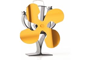VODA New designed 4 Blades Heat Powered Stove Fan for Wood/Log Burner/Fireplace - Eco Friendly(Gold)