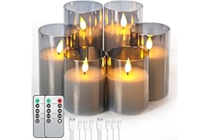 ‎FOREVER SPEED Forever Speed 6er-Set Grau Glas Led Kerzen Aufladbar mit Fernbedienung Timer, Dimmbar Wiederaufladbare Flammenlose Kerzen mit Ladekabel für Wohndekoration, Camping, Hochzeiten, Geschenke