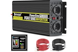 Novopal 3000W 6000W Inverter 12V 220V Onda Pura con 2 EU Presa,1 USB and 5 Metri di Telecomando,Adatto per Case, Camper, Camion, Sistemi Solari Off-Grid